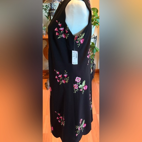 NWT Jones Studio Dressbarn Women's Sz 2 Black Floral Casual Embroidered Dress - Picture 6 of 14